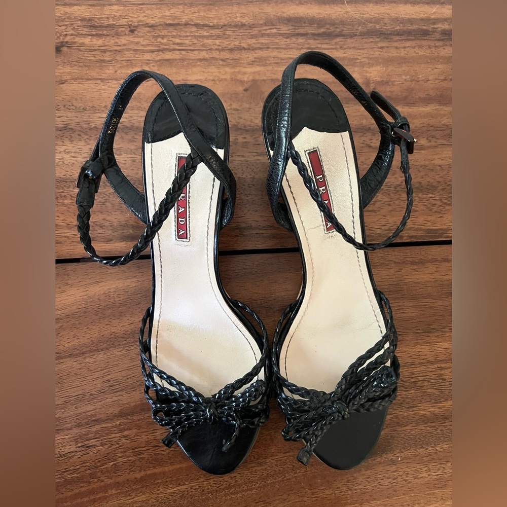 Prada Black Braided Strap Sandals - Picture 2 of 13
